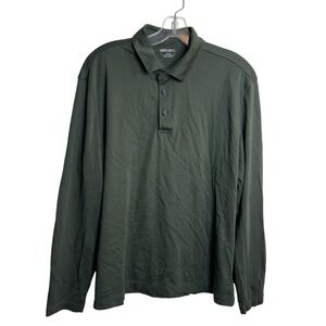 UNTUCKit Olive Green Long Sleeve Polo Shirt 100% Cotton Pique Collared Top Large